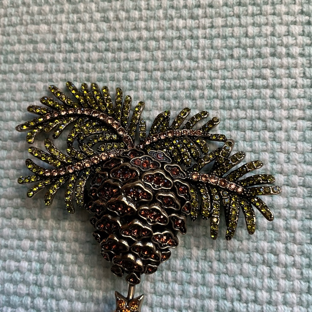 Heidi Daus Pinecone Brooch with Green and Brown Crystals